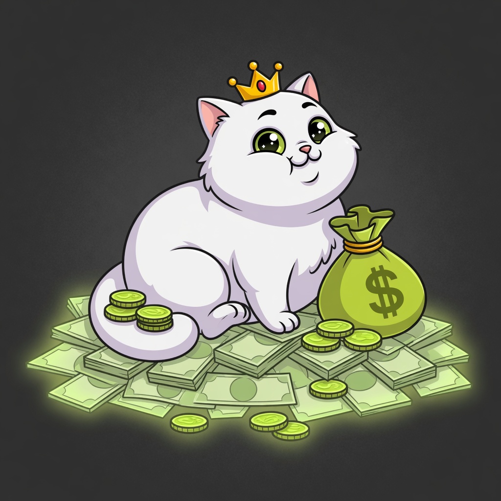 CashCat sitting on cash