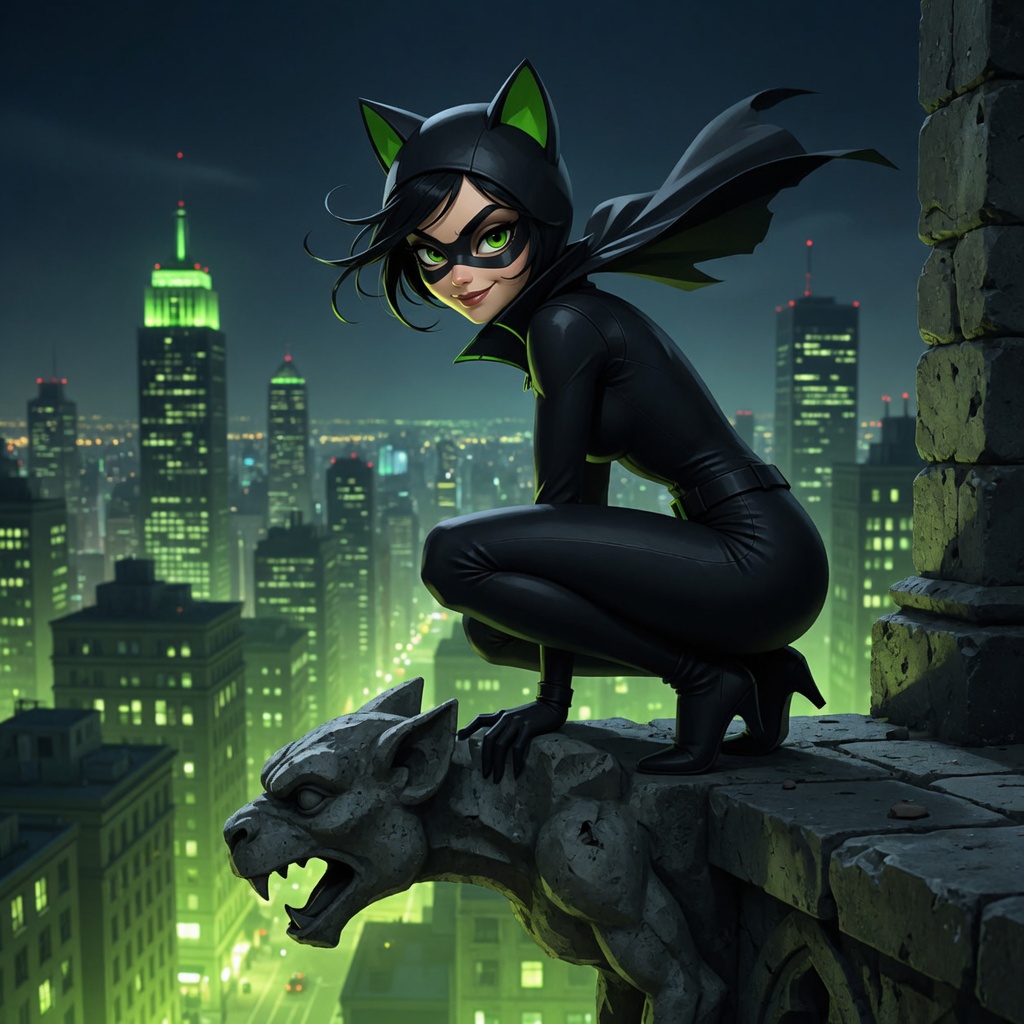 CATWOMAN perched over the city