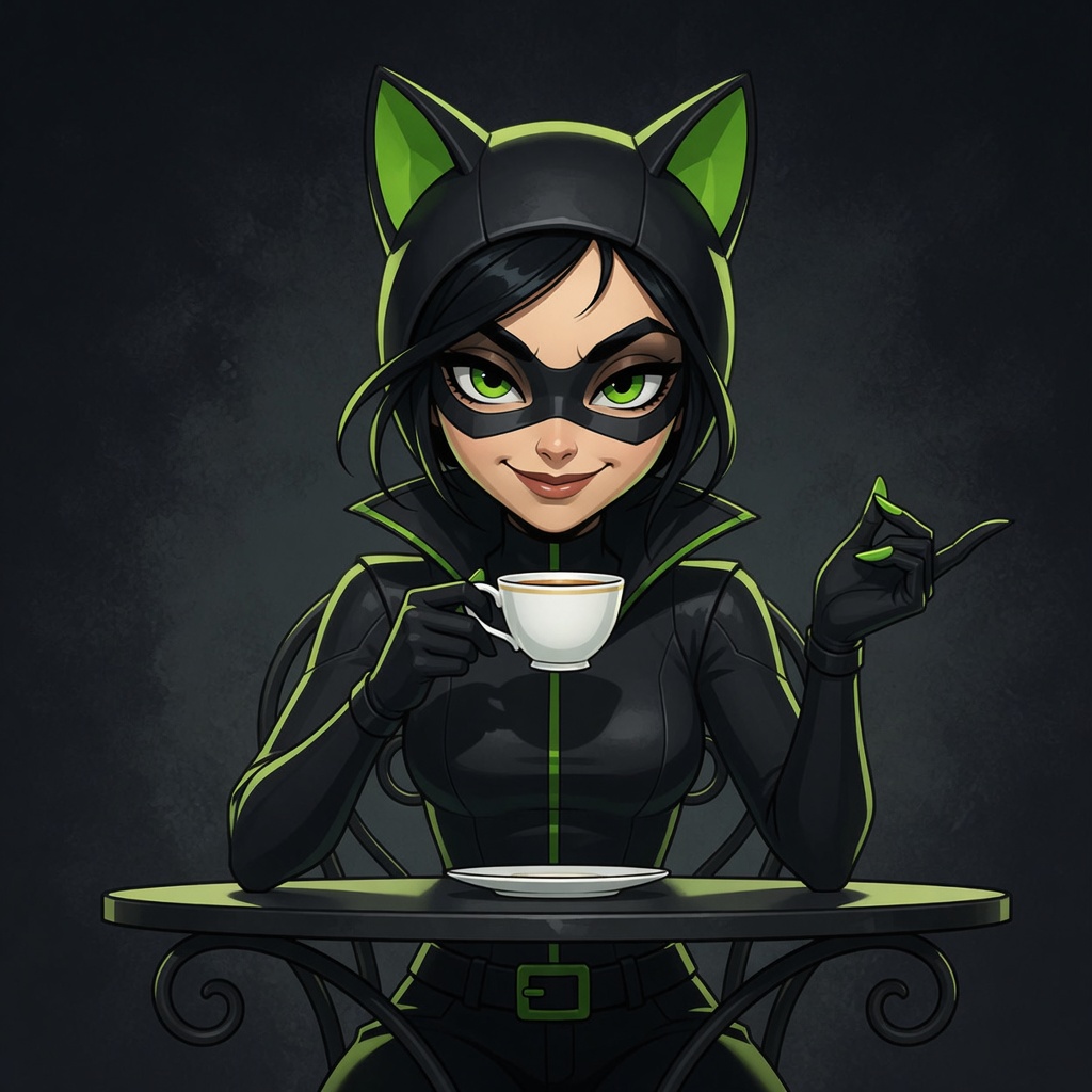 CATWOMAN sipping tea